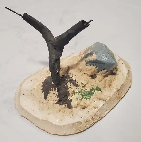 Jungle scenery with a tree and a rock, unfinished (unpainted)