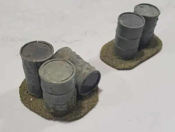 Miniature barrels used for battlefield scenery