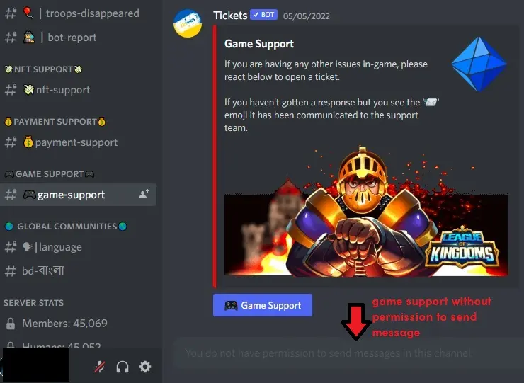 support without message