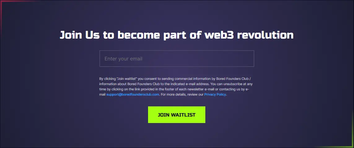 Bored Founders Club waitlist form screenshot