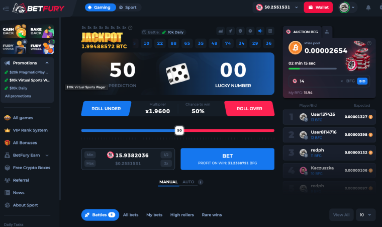 Betfury Dice Game