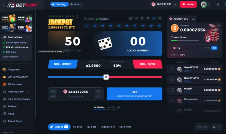 Betfury Dice Game