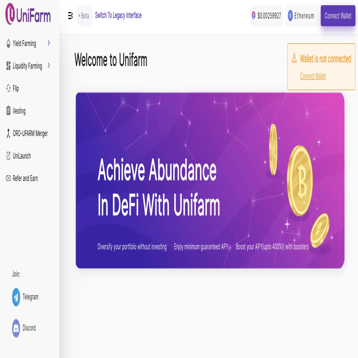 UniFarm Dashboard