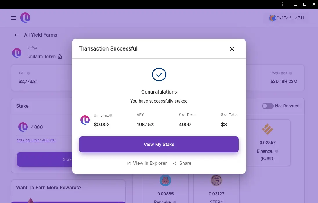 Congratulation on Successful Staking