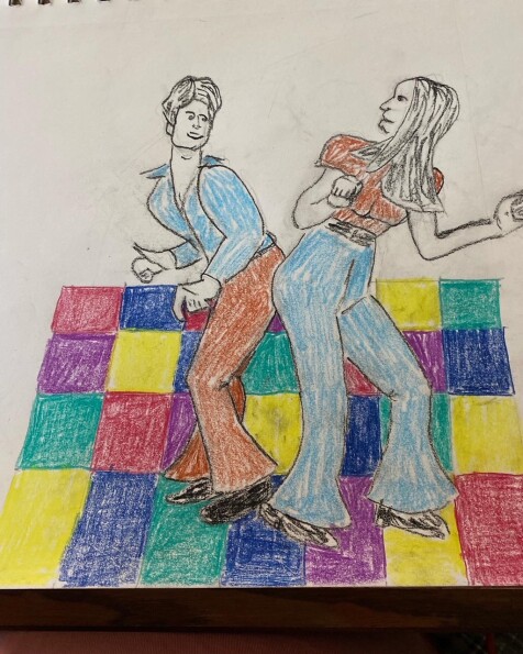 drawing of a man and woman dancing