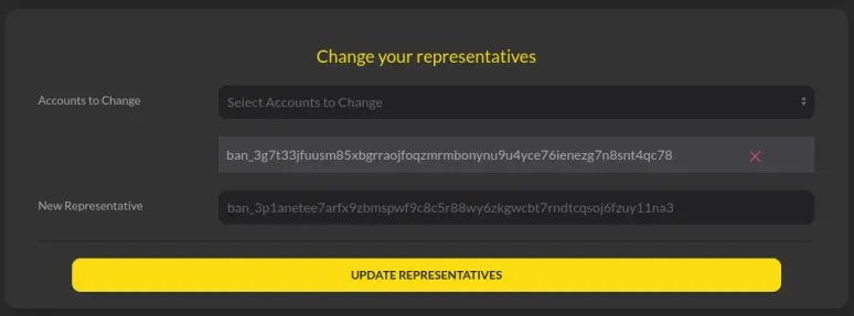 Change representative view from BananoVault webpage