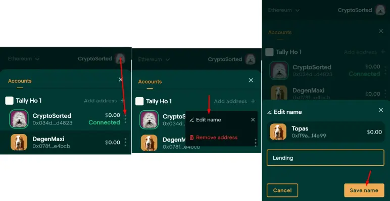 Edit Tally Wallet Address Name