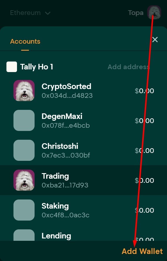 Add New Wallet Account to Tally Ho
