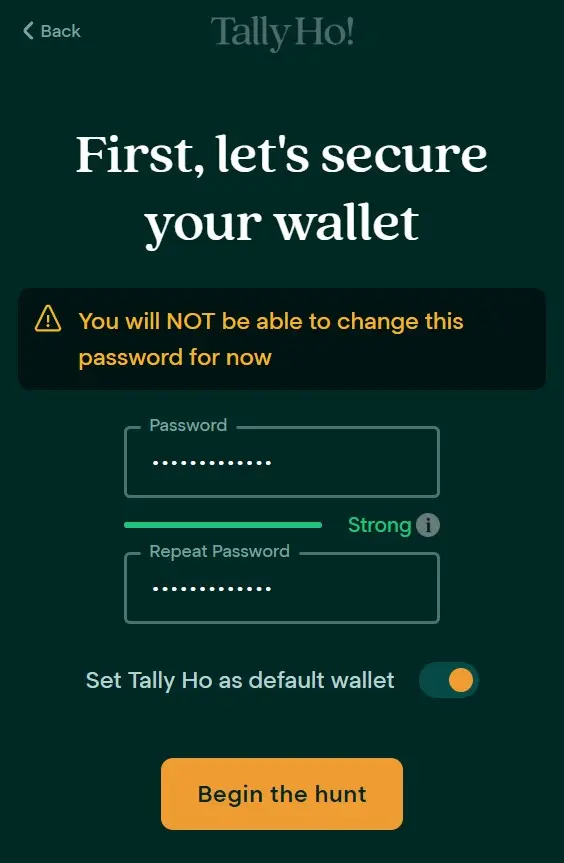 Set your Tally Ho Wallet password