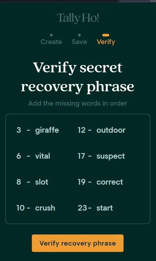 Verify Recovery Phrase