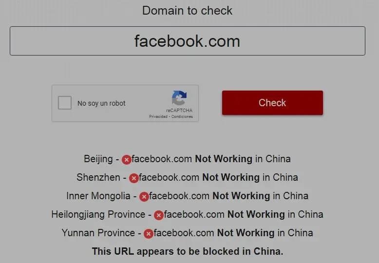 Página web bloqueada en China