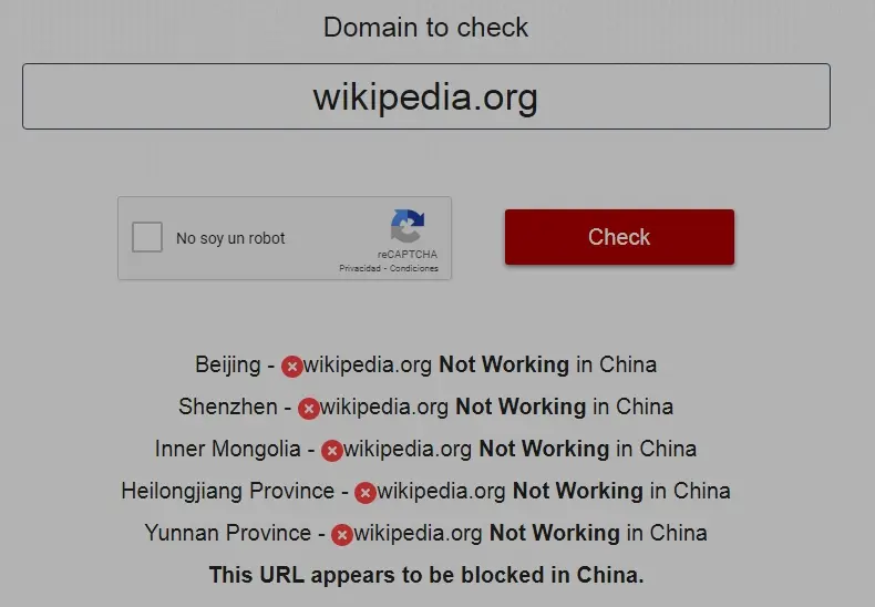 Página web bloqueada en China