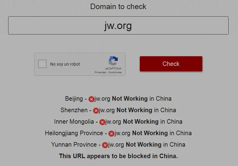 Página web bloqueada en China