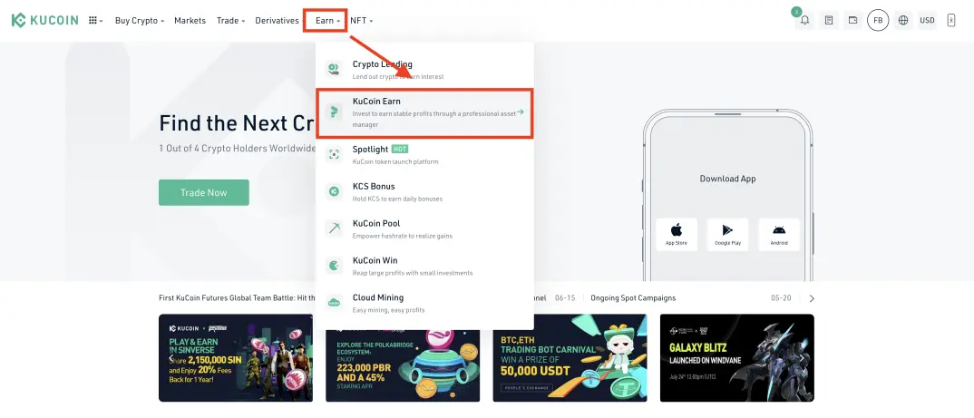 KuCoin earn crypto