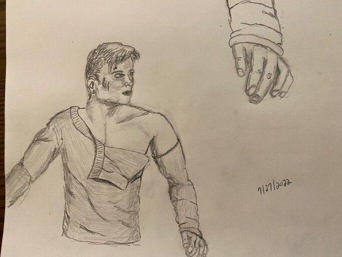 Sketch of Captain Kirk with torn shirt - Pencil