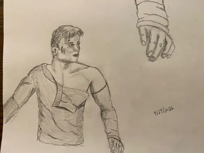 Sketch of Captain Kirk with torn shirt - Pencil