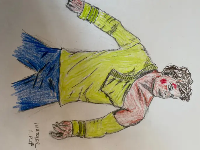 Sketch of Captain Kirk in torn shirt from 2020 - colored pencil