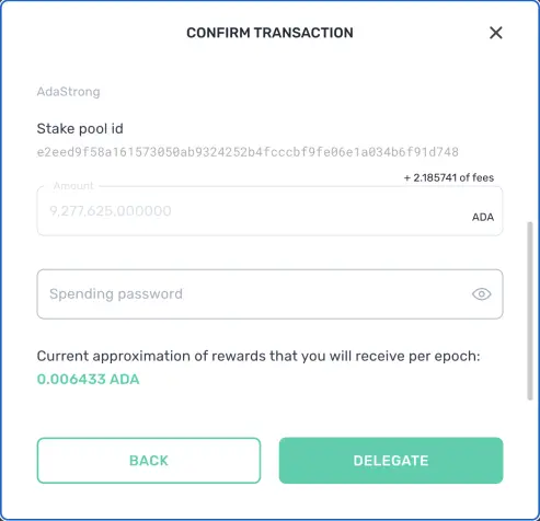 Stake with Yoroi - Confirm the transaction for delegating