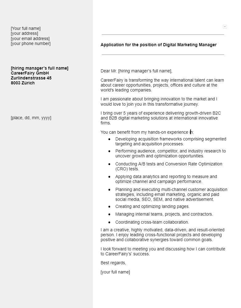 Cover letter template