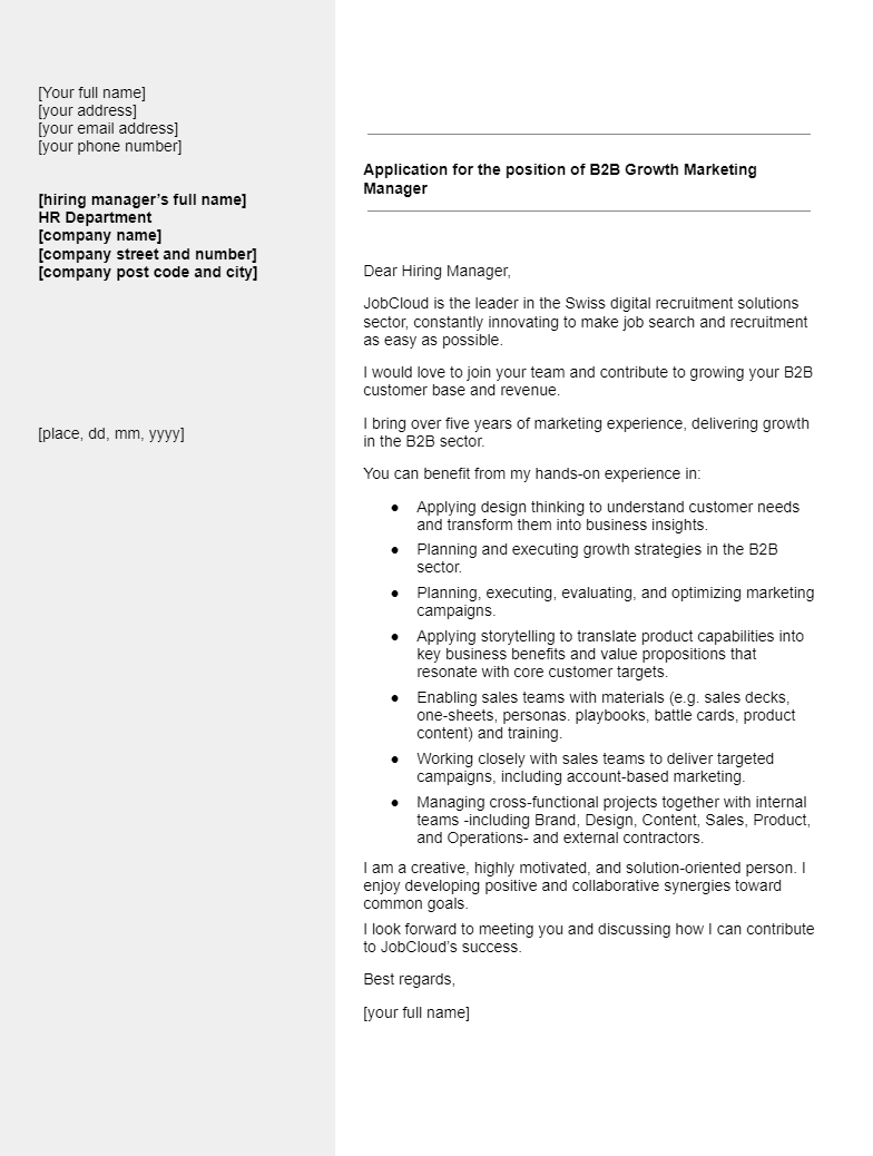Cover letter template