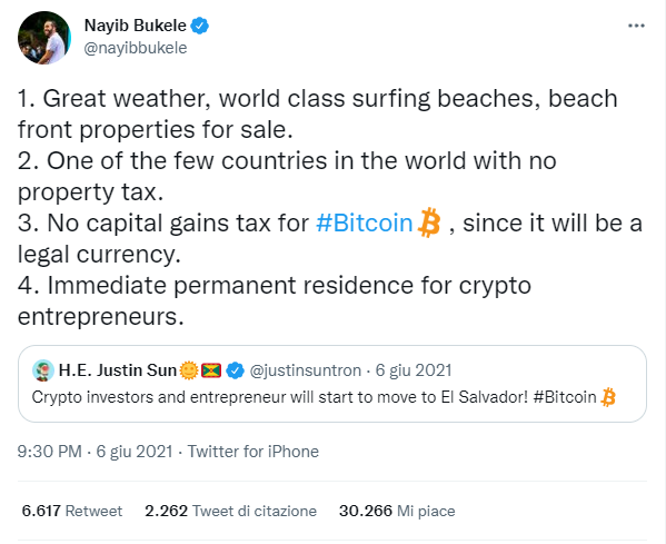 The tweet about permanent residence for Crypto entrepreneurs