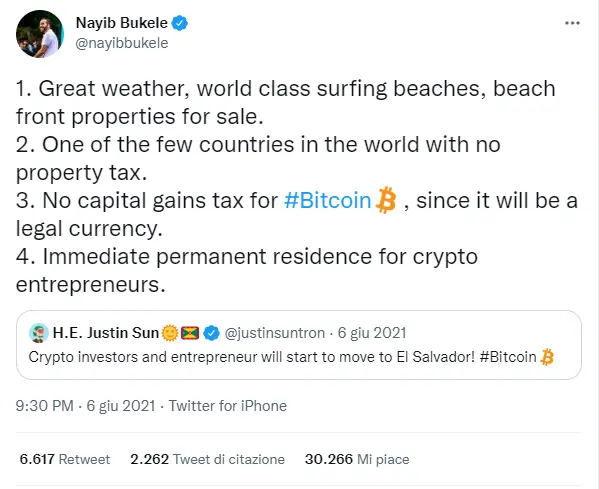 The tweet about permanent residence for Crypto entrepreneurs