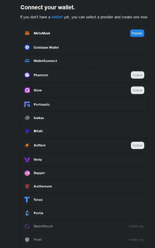 Full list of Compatible Wallets