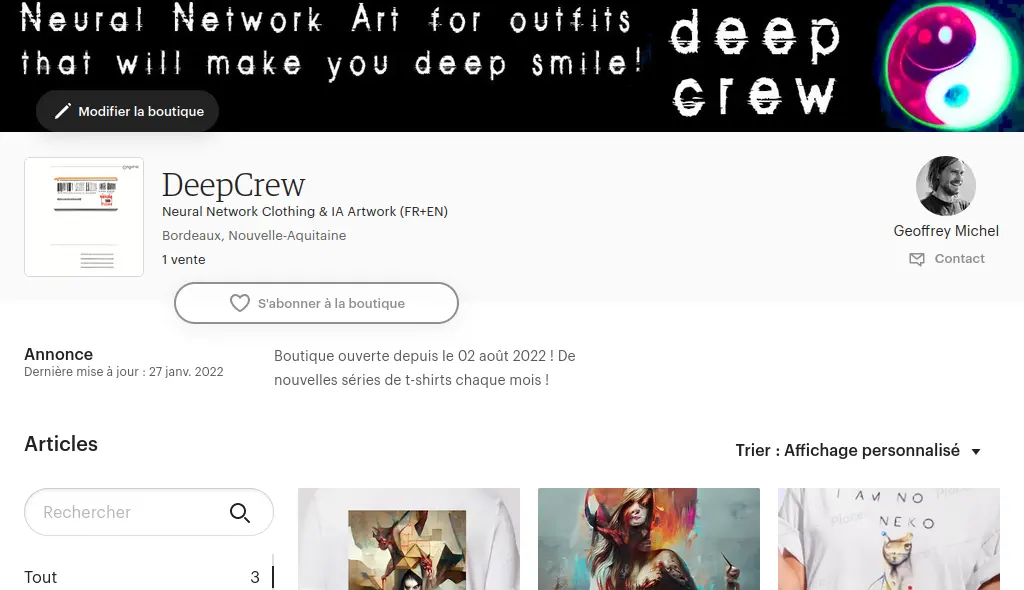 a screeshot of deepcrew's AI generated t-shirt shop