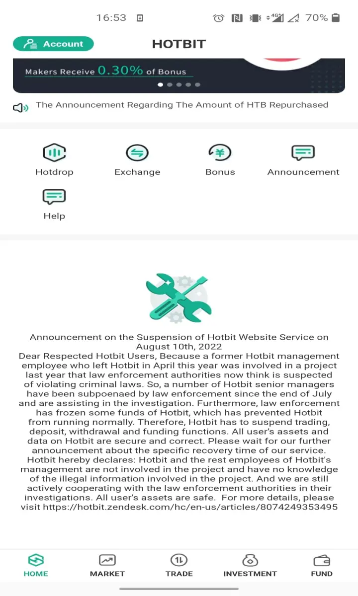 Announcement on the suspension of Hotbit Website Service
