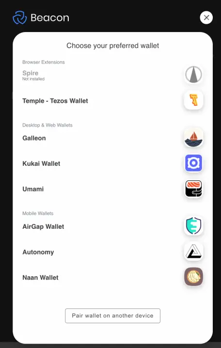Beacon dApp login