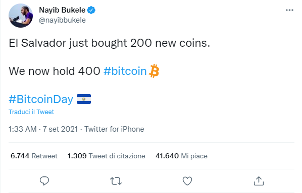 The tweet of President Bukele