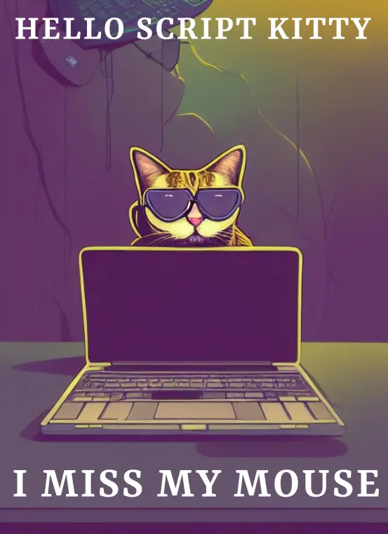 deepcrew AI generated cat sitting behind a laptop and the words