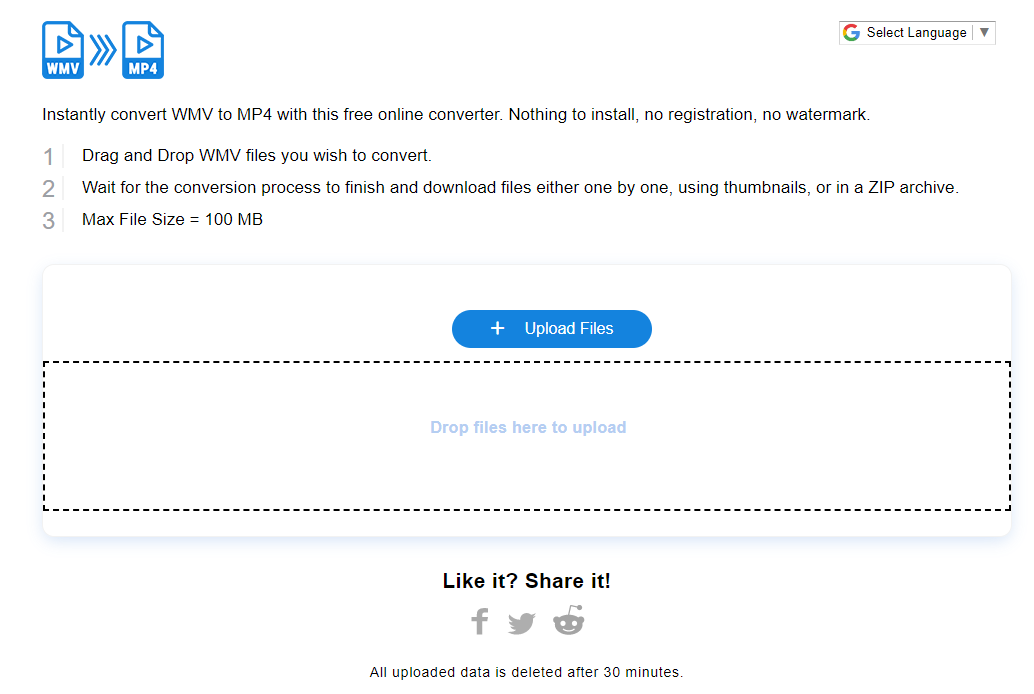 wmvtomp4.com - a screenshot from the wmv to mp4 converter site