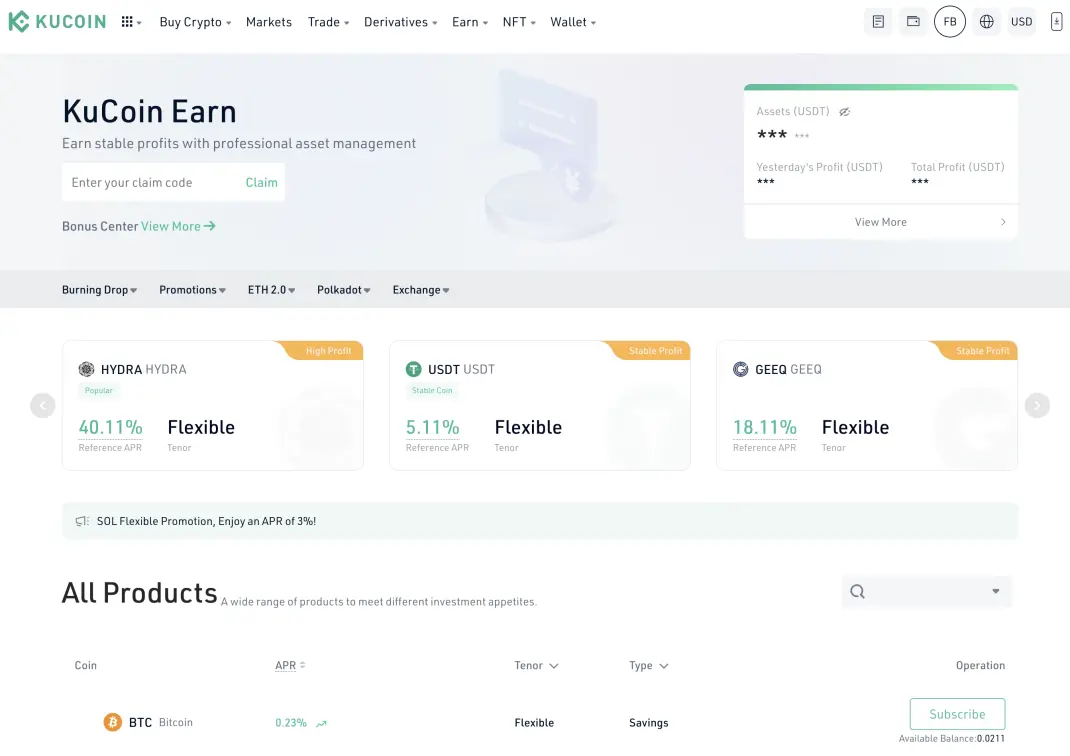 KuCoin Earn BTC