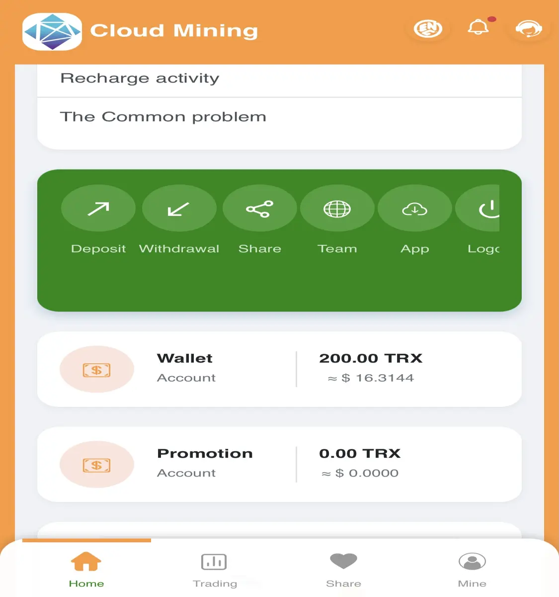 Minings.live UI