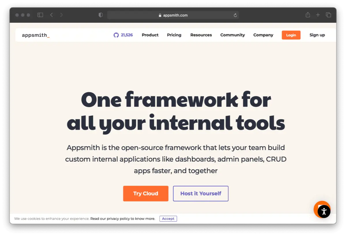 Appsmith landing page