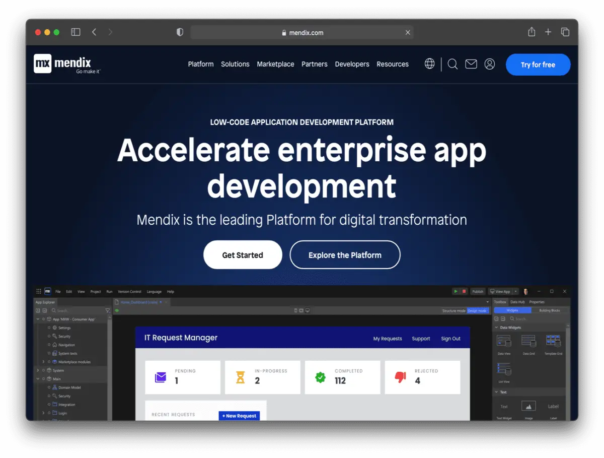 Mendix landing page