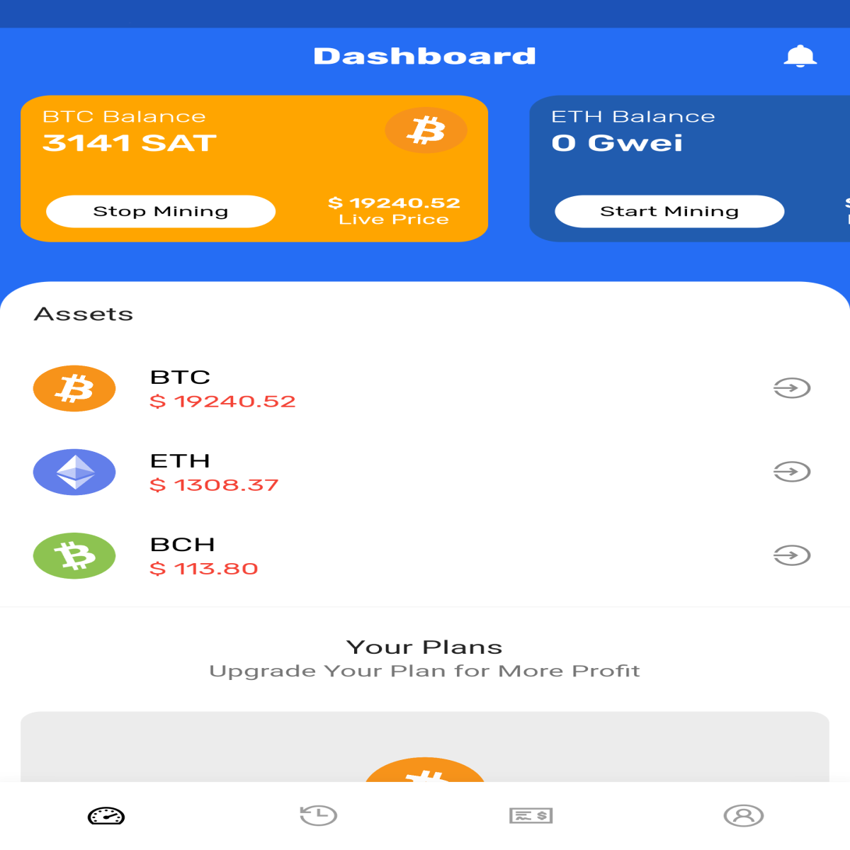 Dashboard of Multiple Cloud Miner