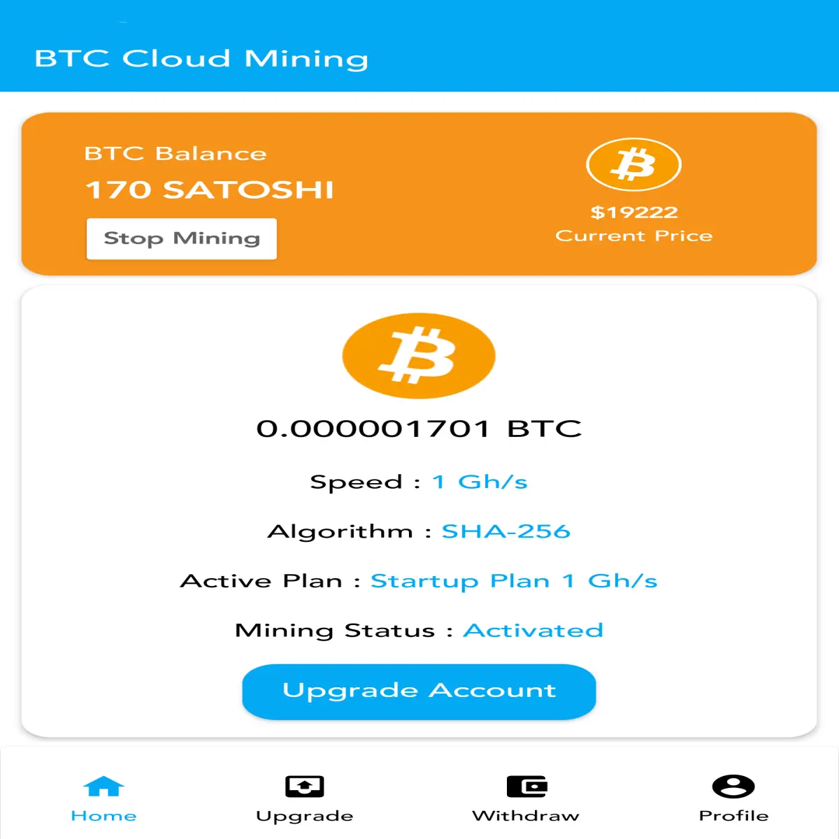 TurboMiner BTC user interface
