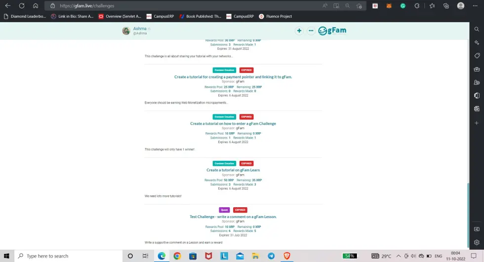 gFam - Challenge Page