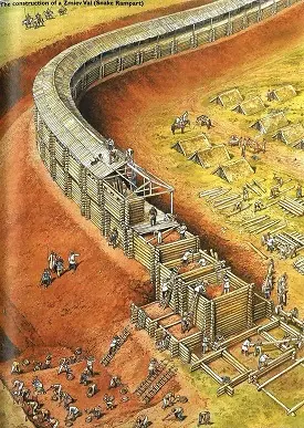 Building a palisade with earth and wood