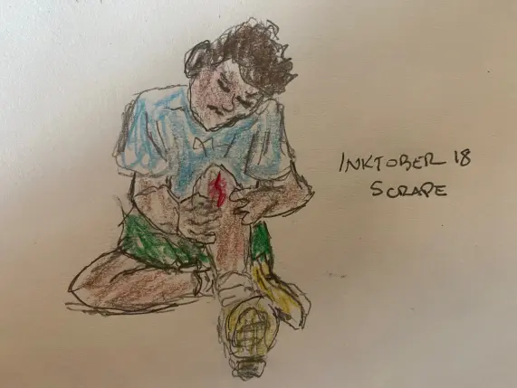 Child with a scraped knee - colored pencils