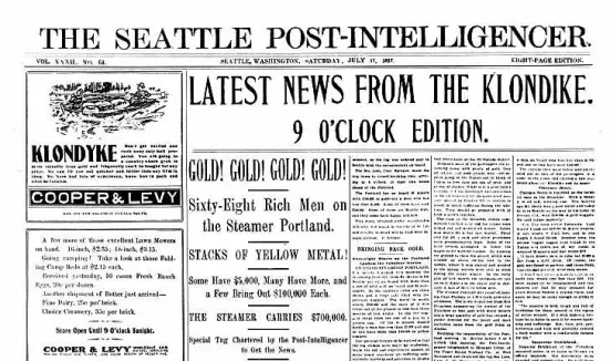 Seattle Post Intelligencer newspaper front page for July 17, 1897
