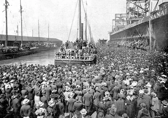Steamer EXCELSIOR leaving San Francisco for the Klondike, July 28, 1897