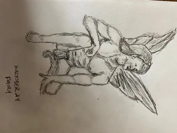 Male fairy crouching - pencil