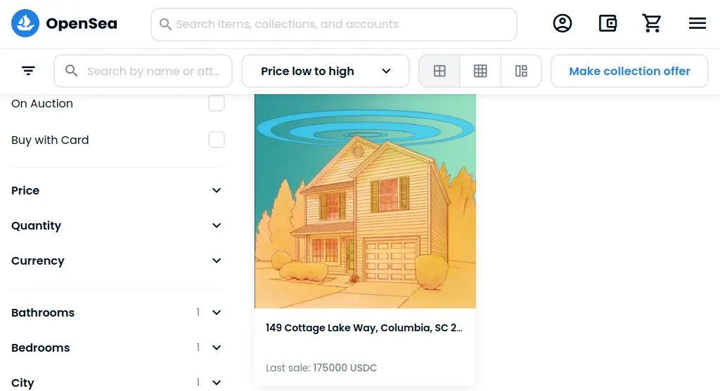 opensea screenshot of a real estate soldon opensea