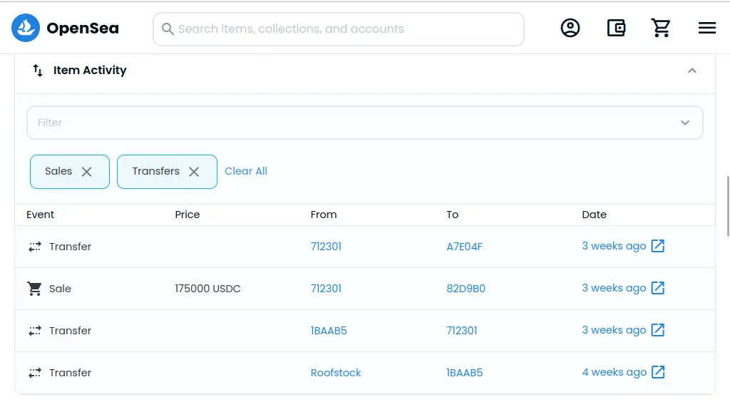 opensea screenshot of a real estate soldon opensea