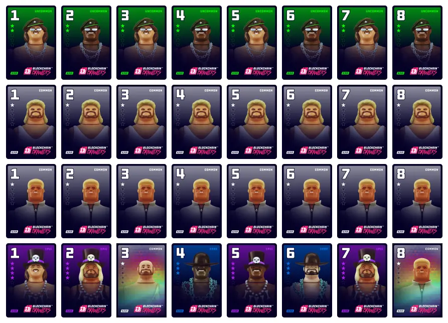 Shared pool of 32 cards in Blockchain Brawlers