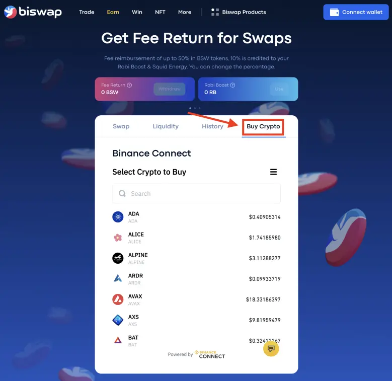 How to use Binance Connect on Biswap