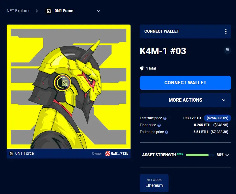 Logan Paul's 'Bumblebee' NFT created by 0N1Force on OpenSea